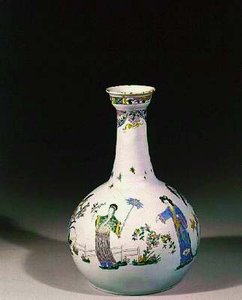 Liverpool water-bottle with enamelled chinoiserie decoration, c.1750 by English School