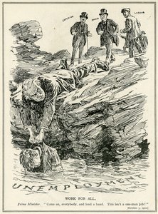 Lloyd George telling employers, bankers and labour to cooperate to defeat unemployment, 1921 by English School