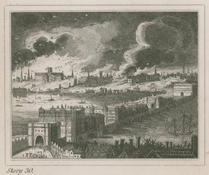London during the Great Fire by English School