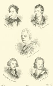 Lord Byron, Robert Burns, Sir Walter Scott, Richard Brinsley Sheridan, John Wilson by English School