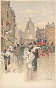 Ludgate Hill, London, paper boy by English School