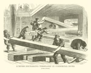 Lumpers Discharging Timber-Ship in Commercial Docks