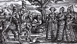 Macbeth, Banquo and the Three Witches, The Historie of Scotlande, 1577 by English School