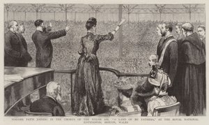 Madame Patti joining in the Chorus of the Welsh Air, "O Land of My Fathers", at the Royal National Eisteddfod, Brecon, Wales by English School