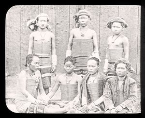 Magic Lantern Slide Showing Women of the Sea Dyas Tribe, Borneo c.1900