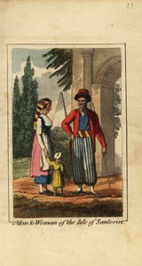 Man and woman of the Isle of Santorini, Greece by English School