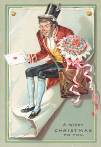 Man delivering letter and flowers by English School