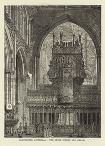 Manchester Cathedral, the Choir Screen and Organ by English School