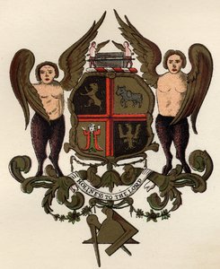 Masonic arms, after a painted panel in the possession of W.H.Y. Rylands, from The History of Freemasonry, volume II, published by Thomas C. Jack, London, 1883