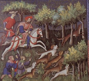 Medieval Aristocrats Hunting Foxes by English School