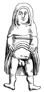 Medieval phallic amulet in gold depicting a monk or friar