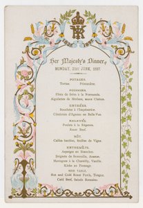 Menu for Queen Victoria