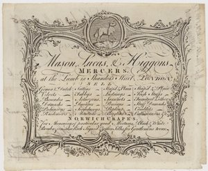 Mason Lucas and Higgons Mercer, trade card by English School