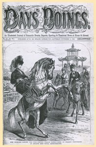 Miss Georgina Sanger, the well-known female horse-tamer, at present performing at Astleys New Royal Amphitheatre