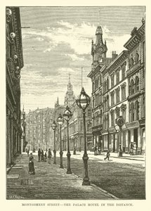 Montgomery Street, the Palace Hotel in the distance by English School