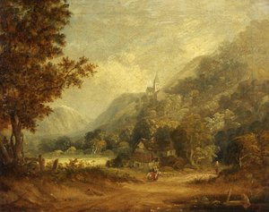 Mountain Scene with Church and Farm by English School