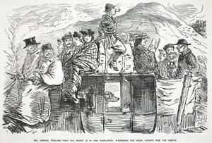 Mr. Briggs, Feeling that His Heart is in the Highlands, Starts for the North, Illustration from Punch by English School