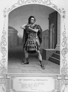 Mr Creswick as Coriolanus, Act V Scene 5, in the play by William Shakespeare