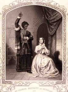 Mr George Bennett as Othello and Mrs Jane Bennett as Desdemona, Act IV Scene 2, in Othello by William Shakespeare
