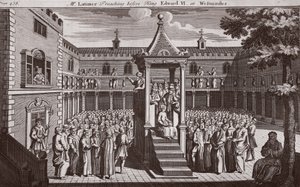Mr. Latimer preaching before King Edward VI at Westminster, illustration from Foxe