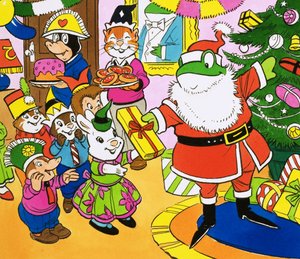 Mr Toad giving out Christmas presents