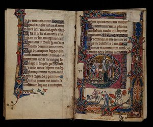 Saul sending Doeg to kill the Priests of Nob, historiated initial from the Macclesfield Psalter, Use of Sarum, East Anglia, c.1330