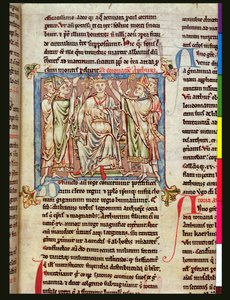 King Arthur, miniature from Flores Historiarum, by Matthew Paris by English School