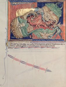 The Jaws of Hell Swallowing the Red Dragon, the Beast of the Sea and the Beast of the Earth, from the Gulbenkian Apocalypse, c.1265-70 by English School