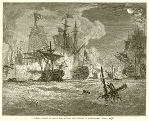 Naval Action between the British and French in Pondicherry Roads, 1758 by English School