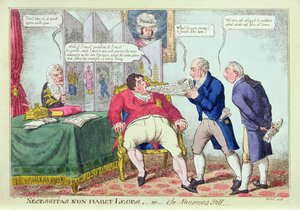 Necessitas Non Habet Leges, or the Nauseous Pill (hand-coloured engraving) by English School