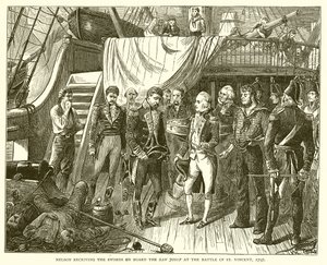 Nelson receiving the Swords on Board the San Josef at the Battle of St. Vincent, 1797 by English School