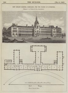 New Infant Schools, Kirkdale; for the Parish of Liverpool (engraving) by English School