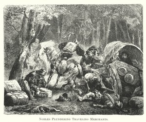 Nobles Plundering Traveling Merchants by English School