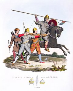 Norman Knight and Archers, 1066, from Ancient Armour by Samuel Rush Meyrick, 1824 by English School