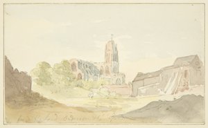 North-East view of St Mary Redcliffe from Harford Anderson Garden by English School
