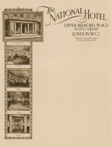 Notepaper from The National Hotel, Upper Bedford Place, Russell Square by English School