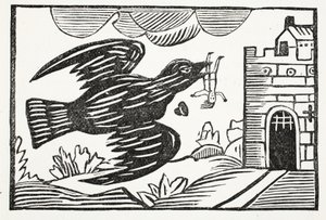 Now by a raven of great strength, Away poor Tom was borne (illustration) by English School