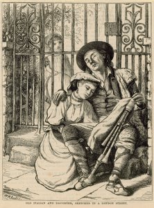 Old Italian and daughter, sketched in a London street by English School