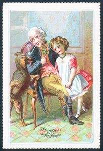 Old Gentleman Sitting in Chair with Girl and Dog