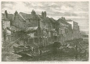 Old Houses at Lambeth Demolished for the Southern Embankment of the River Thames by English School