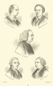 Oliver Goldsmith, James Thomson, Dr. Samuel Johnson, Tobias Smollett, David Hume by English School