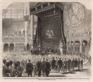 Opening of the International Exhibition; Earl Granville presenting the address to the Duke of Cambridge