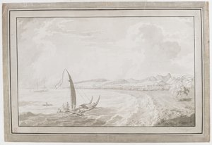 Otahete showing a view out of the Back of Point Venus towards Pithas Long House by English School