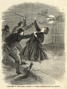 Outrage on the River Thames; A Woman Thrown into the Water by English School