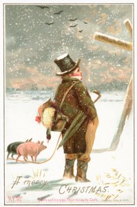 Paddy and his Pigs, 4 Miles to Cork, Christmas Card by English School