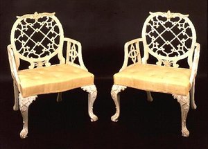 Pair of Painted and Carved Armchairs, George III, Late 18th Century