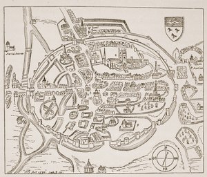 Panoramic view of Canterbury in the sixteenth century, illustration from The Church of England: A History for the People by H.D.M. Spence-Jones by English School