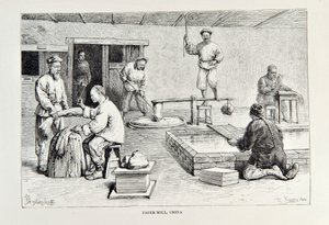 Paper-Mill, China, illustration from The Universal Geography, the Earth and its inhabitants by Elisee Reclus, published 1878 by English School
