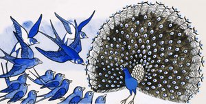 Peacock and other birds by English School