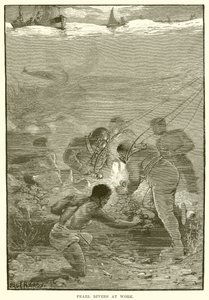 Pearl Divers at Work by English School